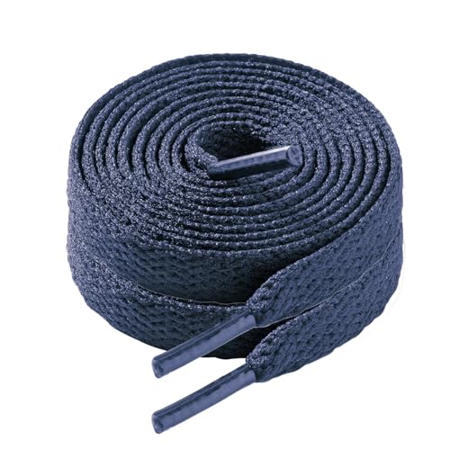 LARGERED 2 Paar Flach Schnürsenkel Blau 8 mm Breit Premium Sneaker Schnürsenkel für Sportschuhe Turnschuhe und Laufschuhe Reißfest Ersatz Dunkelblau Schuhbänder für Herren/Damen/Kinder,100cm von LARGERED