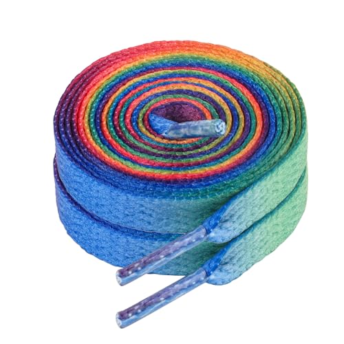 LARGERED 2 Paar Flach Schnürsenkel Regenbogen 8 mm Breit Premium Sneaker Schnürsenkel für Sportschuhe Turnschuhe und Laufschuhe Reißfest Ersatz Bunte Schuhbänder für Herren/Damen/Kinder,100cm von LARGERED