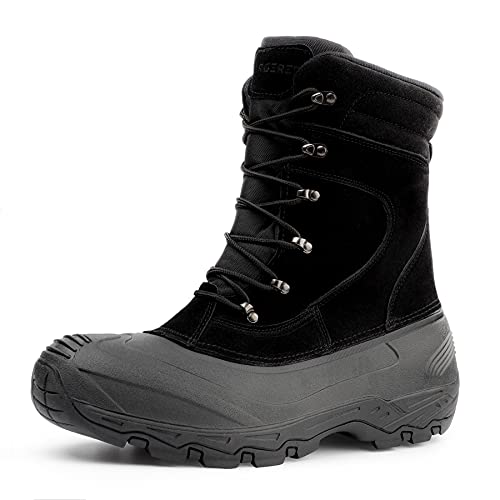 LARGERED Herren Winterstiefel Warme Schneestiefel Winter Hoch Trekking-Wanderstiefel Männer Outdoor Wildleder Schnürboots Wasserdicht Gummilaufsohlen,Schwarz Gr.41 von LARGERED