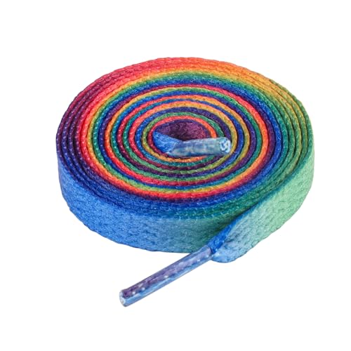 LARGERED Schnürsenkel Regenbogen Flach 8mm Breit Bunte Schuhbänder für Sneaker Sportschuhe Turnschuhe und Laufschuhe Reißfest Ersatz Rainbow Shoelaces aus Polyester für Herren/Damen,100cm von LARGERED