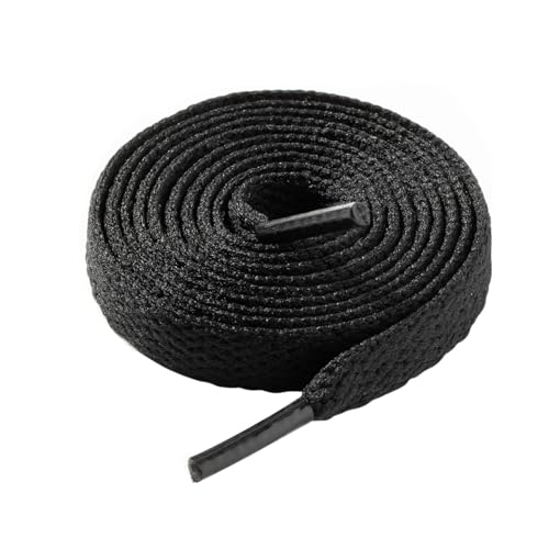 LARGERED Schnürsenkel Schwarz Flach 8mm Breit Schwarz Schuhbänder für Sneaker Sportschuhe Turnschuhe und Laufschuhe Reißfest Ersatz Black Shoelaces aus Polyester für Herren/Damen,110cm von LARGERED