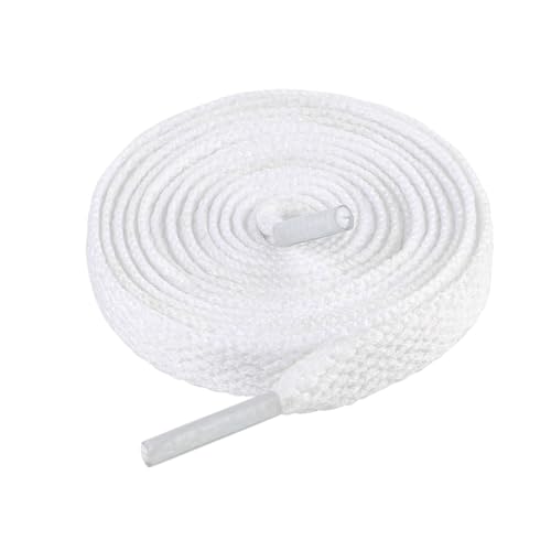 LARGERED Schnürsenkel Weiß Flach 8mm Breit Weiss Schuhbänder für Sneaker Sportschuhe Turnschuhe und Laufschuhe Reißfest Ersatz White Shoelaces aus Polyester für Herren/Damen,100cm von LARGERED