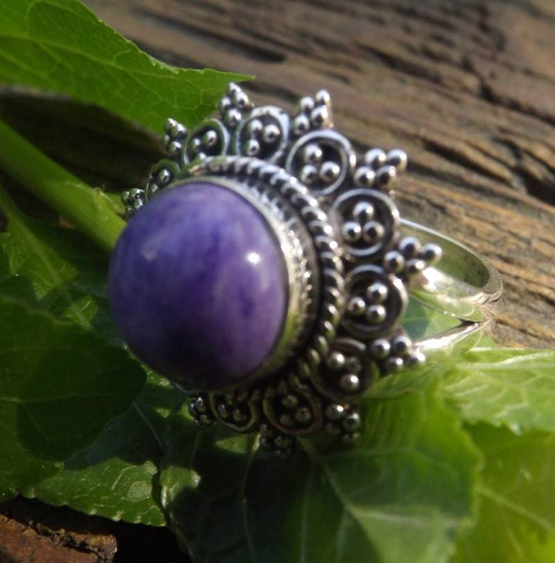 Natürliche Charoite Silberring, 925 Sterling Silber Echte Handwerker in Handarbeit Gemacht Filigrane Verzieren Ring Frauen Schmuck Geschenke Für von LARIMAR