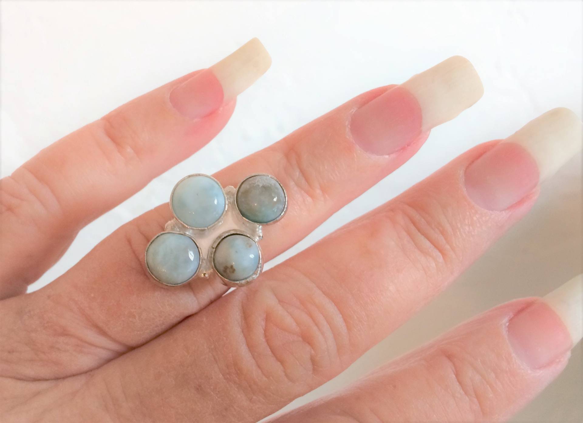 Echter Larimar Silberring Größe 7, 75 Vier 4 Edelsteine Sterling Silber Plated Vierfach Steinring Runde Markiert 925 7-3 / von LARIMARandTURQUOISE