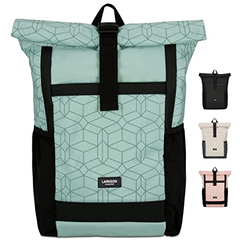 LARKSON Rolltop Rucksack Damen Mint - No 2 - Daypack für Schule, Uni, Fahrrad - 15,6 Laptop Fach - Nachhaltig - Wasserabweisend von LARKSON