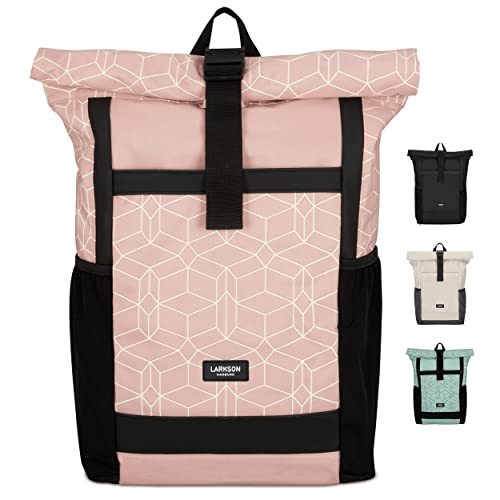 LARKSON Rolltop Rucksack Damen Groß Rosa - No 2 - Daypack für Schule, Uni, Fahrrad - 16 Zoll Laptop Fach für Arbeit - Nachhaltig - Anti-Diebstahl - Wasserabweisend von LARKSON