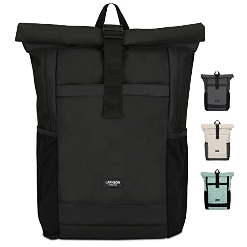 LARKSON Rolltop Rucksack Herren & Damen Groß Schwarz - No 2 - Daypack für Schule, Uni, Fahrrad - 16 Zoll Laptop Fach für Arbeit - Nachhaltig - Anti-Diebstahl - Wasserabweisend von LARKSON