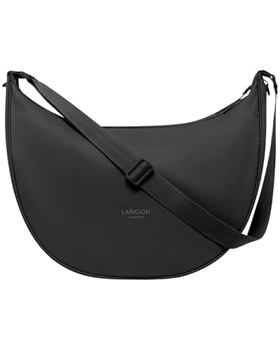 LARKSON Crossbody Bag Damen & Herren Schwarz - Solveig XL - Große Umhängetasche im Halbmond Style -Tasche mit 16 Zoll Laptopfach - Moon Bag - Wasserabweisend von LARKSON