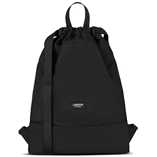 LARKSON Turnbeutel Damen & Herren Schwarz - No 7 - Rucksack Damen für Sport und Festival - Beutel Rucksack Klein mit Innentasche - Außentasche für Schnellzugriff von LARKSON