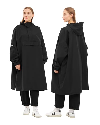 LARKSON Regenponcho Damen Herren Schwarz - Lykke - Regenmantel Regencape für Fahrrad Outdoor Festival - Wassersäule 10000 mm - Regenjacke Wasserdicht mit Verschweißten Nähten von LARKSON