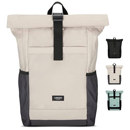 LARKSON Rolltop Rucksack Damen Groß Beige Grau - No 2 - Daypack für Schule, Uni, Fahrrad - 16 Zoll Laptop Fach für Arbeit - Nachhaltig - Anti-Diebstahl - Wasserabweisend von LARKSON