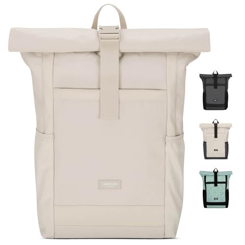 LARKSON Rolltop Rucksack Damen Groß Beige - No 2 - Daypack für Schule, Uni, Fahrrad - 16 Zoll Laptop Fach für Arbeit - Nachhaltig - Anti-Diebstahl - Wasserabweisend von LARKSON