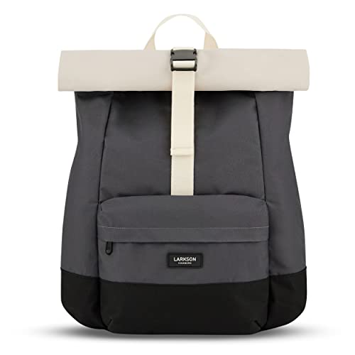 LARKSON Rolltop Rucksack Damen & Herren Grau - ALVA - Backpack für Uni, Business, Freizeit - Roll Top mit Laptop Fach & Mesh Polsterung - Rucksäcke aus recycelten PET-Flaschen von LARKSON