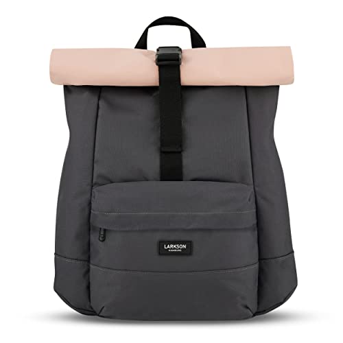 LARKSON Rolltop Rucksack Damen & Herren Grau Rosa - ALVA - Backpack für Uni, Business, Freizeit - Roll Top mit Laptop Fach & Polsterung - Wasserabweisend von LARKSON