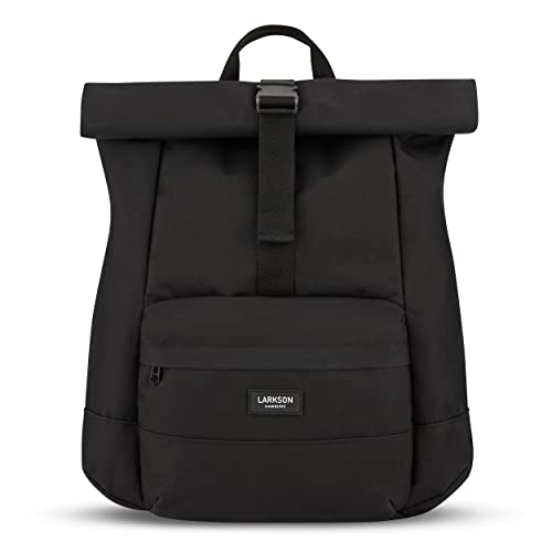 LARKSON Rolltop Rucksack Damen & Herren Schwarz - ALVA - Backpack für Uni, Business, Freizeit - Roll Top mit Laptop Fach & Mesh Polsterung - Rucksäcke aus recycelten PET-Flaschen von LARKSON