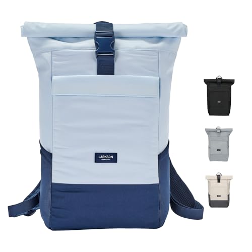 LARKSON Rucksack Damen Herren Blau - No 4 - Rolltop Backpack mit Laptopfach Uni, Arbeit & Fahrrad - Großer Reiserucksack - Wasserabweisend von LARKSON