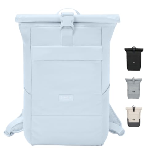 LARKSON Rucksack Damen Herren Hellblau - No 4 - Rolltop Backpack mit Laptopfach Uni, Arbeit & Fahrrad - Großer Reiserucksack - Wasserabweisend von LARKSON