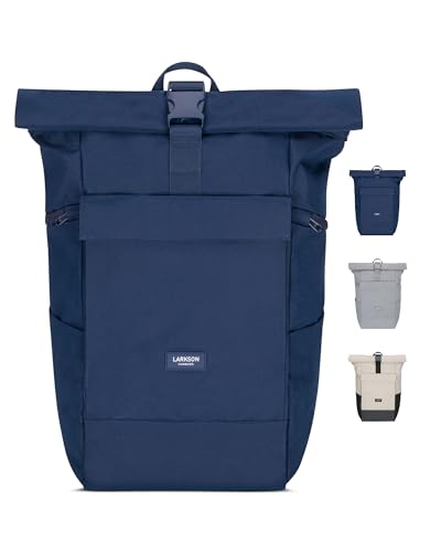 LARKSON Rucksack Damen & Herren Blau - No 4 Large - Rolltop Backpack 21 L mit 16 Zoll Laptopfach Uni, Arbeit & Fahrrad - Großer Reiserucksack mit Trolley Strap von LARKSON