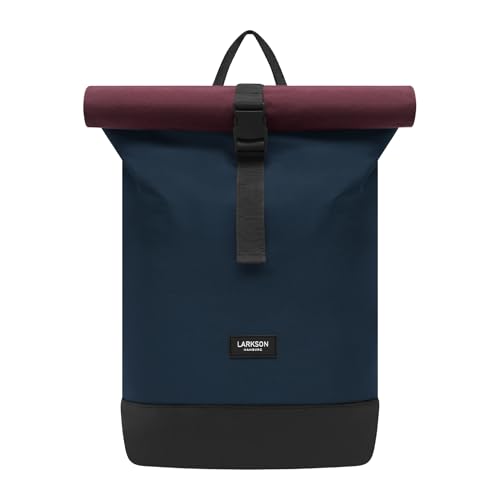 LARKSON Rucksack Damen & Herren Blau Rot - Janne Small - Rolltop Rucksack mit Laptopfach für Uni, Arbeit, Reise & Fahrrad - Backpack Tagesrucksack Klein - Wasserabweisend von LARKSON