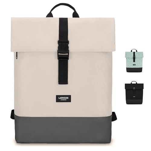 LARKSON Rucksack Damen & Herren Sand Grau - Tammo - Rolltop Daypack für Arbeit Uni Fahrrad - Backpack mit 16 Zoll Laptop Fach - Rückenpolsterung & Wasserabweisend von LARKSON