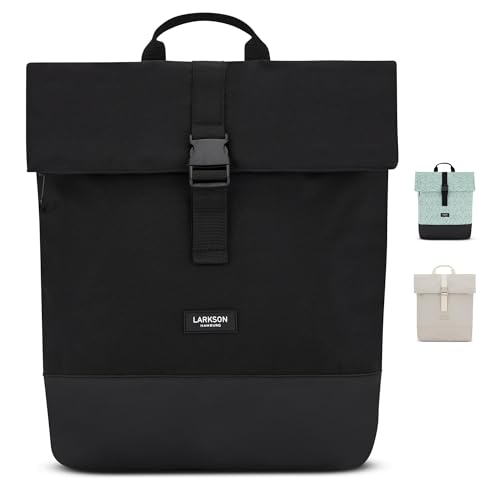 LARKSON Rucksack Damen & Herren Schwarz - Tammo - Rolltop Daypack für Arbeit Uni Fahrrad - Backpack mit 16 Zoll Laptop Fach - Rückenpolsterung & Wasserabweisend von LARKSON