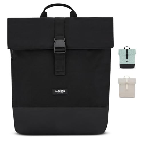 LARKSON Rucksack Damen & Herren Schwarz - Tammo - Rolltop Daypack für Arbeit Uni Fahrrad - Backpack mit 16 Zoll Laptop Fach - Rückenpolsterung & Wasserabweisend von LARKSON