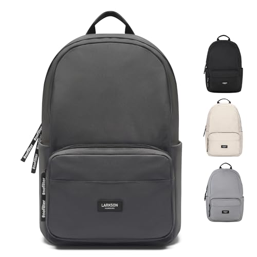 LARKSON Schulrucksack Mädchen & Jungen Teenager Grau - No 3 - Rucksack Damen & Herren für Schule - 16" Laptopfach - Aus Recyceltem PET - Wasserabweisend von LARKSON