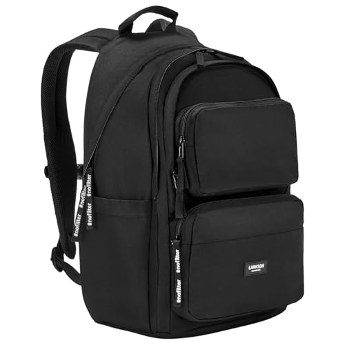 LARKSON Schulrucksack Mädchen & Jungen Teenager Schwarz - No 3 Advanced - Großer Rucksack Damen & Herren für Schule - 16" Laptopfach - Aus Recyceltem PET - Wasserabweisend von LARKSON