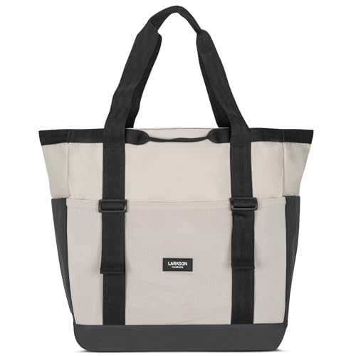 LARKSON Strandtasche Beige Grau - Smilla - Badetasche mit Reißverschluss - Shopper Tasche Damen & Herren - Familie Strand Beach - Einkaufstasche aus Recyceltem PET von LARKSON
