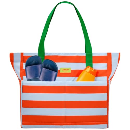 LARKSON Strandtasche Damen & Herren Orange - Linn - Große Beach Bag für Strand, Schwimmbad, Pool - Tote Bag Badetasche XXL mit Reißverschluss - Leicht & Wasserabweisend LARKSON Strandtasche Damen & Herren Orange - Linn - Große Beach Bag für Strand, Schwimmbad, Pool - Tote Bag Badetasche XXL mit Reißverschluss - Leicht & Wasserabweisend von LARKSON