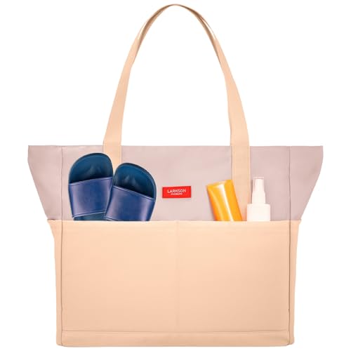 LARKSON Strandtasche Damen & Herren Orange - Linn - Große Beach Bag für Strand, Schwimmbad, Pool - Tote Bag Badetasche XXL mit Reißverschluss - Leicht & Wasserabweisend LARKSON Strandtasche Damen & Herren Orange - Linn - Große Beach Bag für Strand, Schwimmbad, Pool - Tote Bag Badetasche XXL mit Reißverschluss - Leicht & Wasserabweisend von LARKSON