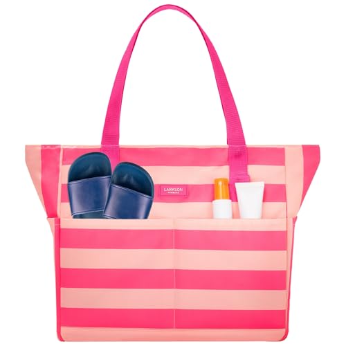 LARKSON Strandtasche Damen & Herren Pink - Linn - Große Beach Bag für Strand, Schwimmbad, Pool - Tote Bag Badetasche XXL mit Reißverschluss - Leicht & Wasserabweisend LARKSON Strandtasche Damen & Herren Pink - Linn - Große Beach Bag für Strand, Schwimmbad, Pool - Tote Bag Badetasche XXL mit Reißverschluss - Leicht & Wasserabweisend von LARKSON