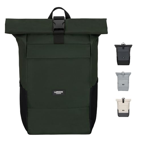 LARKSON Rucksack Damen Herren Grün - No 4 - Rolltop Backpack mit Laptopfach Uni, Arbeit & Fahrrad - Großer Reiserucksack - Wasserabweisend von LARKSON