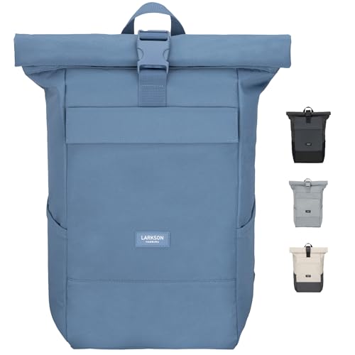 LARKSON Rucksack Damen Herren Hellblau - No 4 - Rolltop Backpack mit Laptopfach Uni, Arbeit & Fahrrad - Großer Reiserucksack - Wasserabweisend von LARKSON