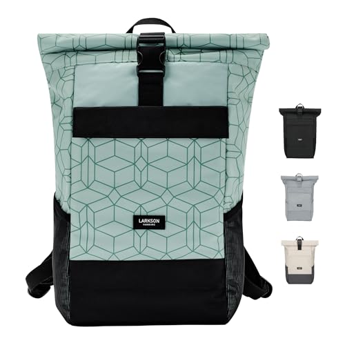 LARKSON Rucksack Damen Herren Mint - No 4 - Rolltop Backpack mit Laptopfach Uni, Arbeit & Fahrrad - Großer Reiserucksack - Wasserabweisend von LARKSON