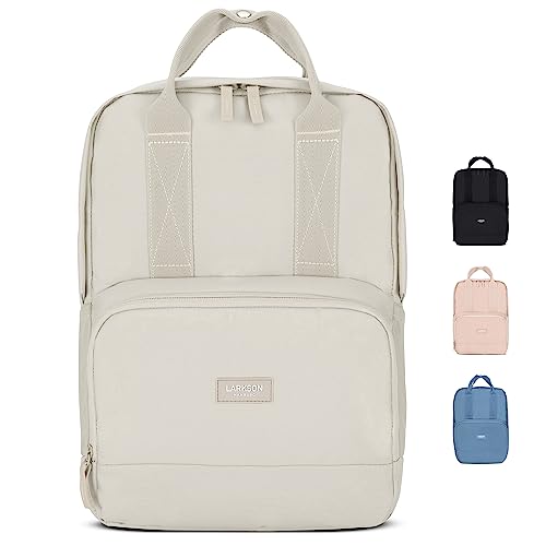 LARKSON Rucksack Damen & Herren Beige - No 6 - Daypack mit 16 Zoll Laptopfach - Rucksäcke für City Schule Business - Schulrucksack Mädchen Teenager - Wasserabweisend von LARKSON