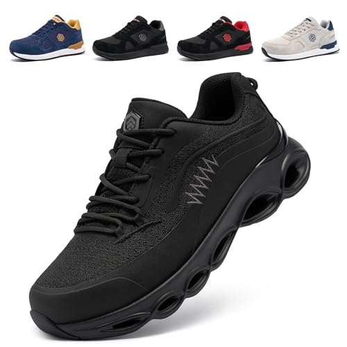 LARNMERN PRO Arbeitsschuhe Herren Sicherheitsschuhe Sportlich Stahlkappenschuhe Arbeitsschutzschuhe Schutzschuhe mit Stahlkappen Mattes Schwarz 46 EU von LARNMERN PRO