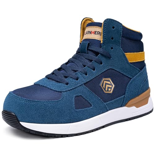 LARNMERN PRO Arbeitsschuhe Herren hohe Sicherheitsschuhe Leicht Sicherheitsstiefel Herren Arbeitsschuhe mit Stahlkappe rutschfest Sportlich ultramarin 43.5 EU von LARNMERN PRO