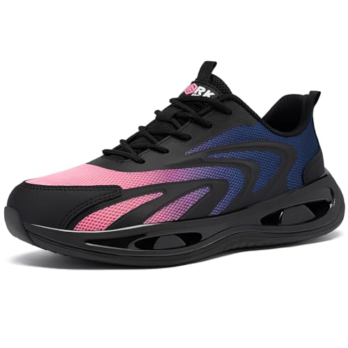 LARNMERN Arbeitsschuhe Damen Sicherheitsschuhe Dämpfung Stahlkappenschuhe Bequeme Atmungsaktive Sportschuhe Leichte Anti-Smashing Trainingsschuhe (Pulver Blau,36EU) von LARNMERN