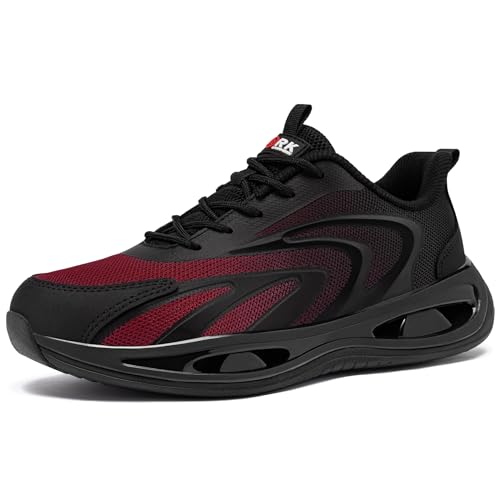 LARNMERN Arbeitsschuhe Damen Sicherheitsschuhe Dämpfung Stahlkappenschuhe Bequeme Atmungsaktive Sportschuhe Leichte Anti-Smashing Trainingsschuhe (Rot,35.5EU) von LARNMERN