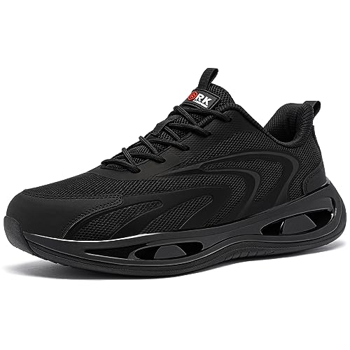 LARNMERN Arbeitsschuhe Damen Sicherheitsschuhe Dämpfung Stahlkappenschuhe Bequeme Atmungsaktive Sportschuhe Leichte Anti-Smashing Trainingsschuhe (Schwarz,35.5EU) von LARNMERN