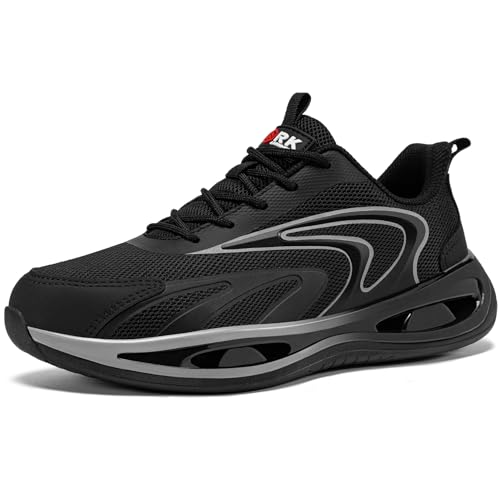 LARNMERN Arbeitsschuhe Damen Sicherheitsschuhe Dämpfung Stahlkappenschuhe Bequeme Atmungsaktive Sportschuhe Leichte Anti-Smashing Trainingsschuhe (Schwarz Grau,35.5EU) von LARNMERN