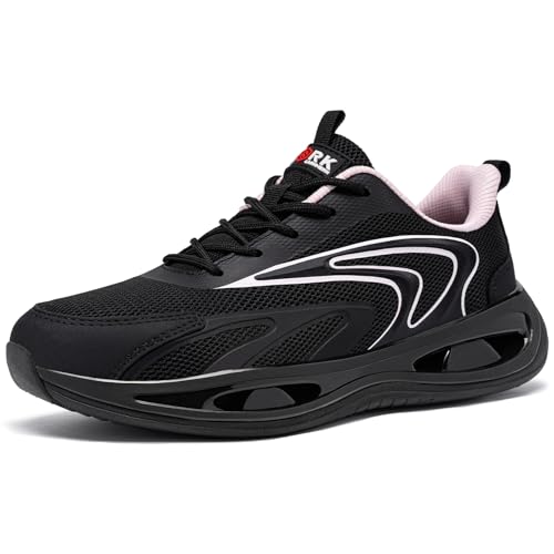 LARNMERN Arbeitsschuhe Damen Sicherheitsschuhe Dämpfung Stahlkappenschuhe Bequeme Atmungsaktive Sportschuhe Leichte Anti-Smashing Trainingsschuhe (Schwarz Weiß,36.5EU) von LARNMERN