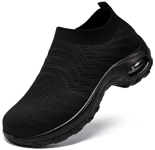 LARNMERN Arbeitsschuhe Damen ohne Schnürsenkel Sicherheitsschuhe Leichte Schutzschuhe Sportliche Atmungsaktive Stahlkappenschuhe Komfort Luftkissen (LSE31347 Schwarz,37.5EU) von LARNMERN