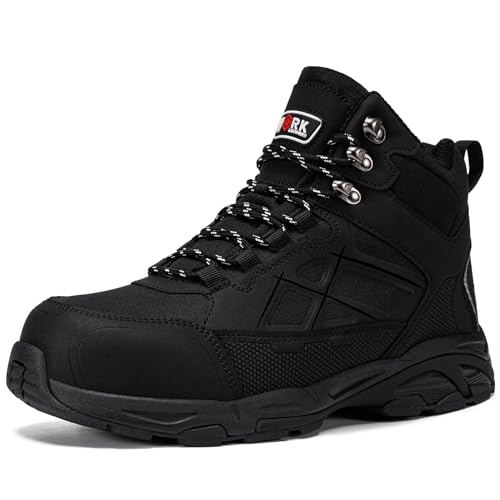 LARNMERN Arbeitsschuhe Herren Damen Sicherheitsschuhe Antistatisch SRC rutschfest Stahlkappenschuhe Durchstoßfest Leicht Sicherheitsstiefel Komfort (Ganz schwarz,42.5EU) von LARNMERN