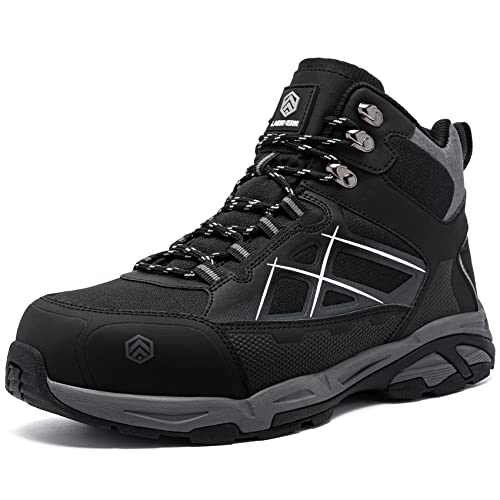 LARNMERN Arbeitsschuhe Herren Damen Sicherheitsschuhe Stahlkappe Knöchelhoch Leicht Stahlkappe Sicherheitsstiefel Leichte Atmungsaktive Mode(Schwarz,48EU) von LARNMERN