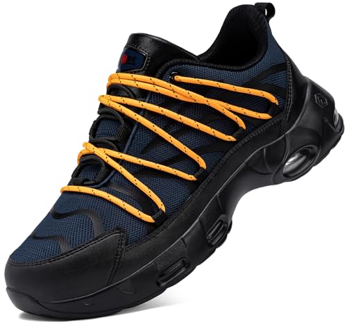 LARNMERN Arbeitsschuhe Herren Leichte Sicherheitsschuhe mit Stahlkappe Schutzschuhe Männer Sportlich Arbeit rutschfest Bequeme Größe 43.5EU,Blau Orange Schwarz von LARNMERN