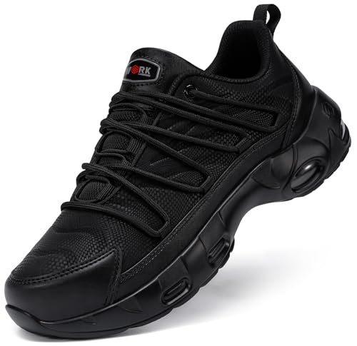 LARNMERN Arbeitsschuhe Herren Luftkissen Leichte Sicherheitsschuhe Arbeit Sportlich Schutzschuhe Komfort Stahlkappenschuhe Atmungsaktive Größe 46EU,Kohlenschwarz von LARNMERN