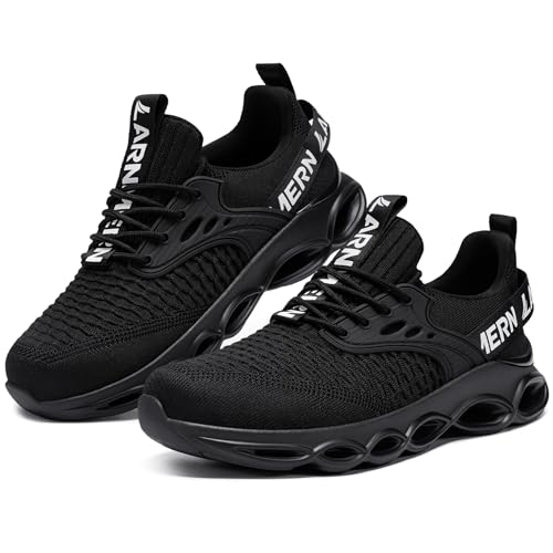 LARNMERN Arbeitsschuhe Herren Sicherheitsschuhe Mode Anti Smashing Stahlkappenschuhe Atmungsaktiv Dämpfung Leicht (Mode Schwarz,41.5EU) von LARNMERN