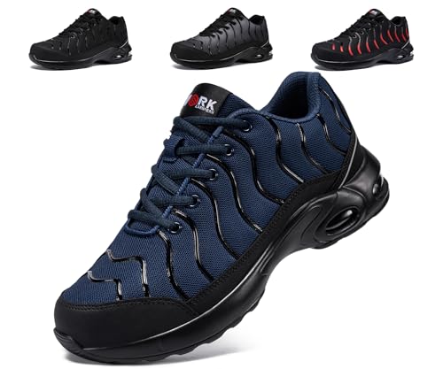 LARNMERN Arbeitsschuhe Herren Sicherheitsschuhe Leichte Komfort Schutzschuhe mit Stahlkappen Atmungsaktive Luftkissen Dämpfung Schuhe Klassisch Arbeit Pannensichere S1 (Marine blau,47EU) von LARNMERN